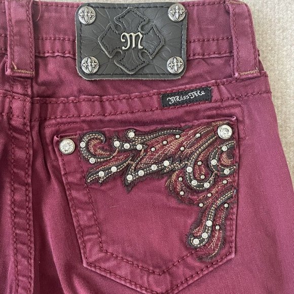 Miss Me Pants Womens 25 Burgundy Red Crop Capri 26" Inseam Low Rise Skinny - Picture 14 of 14